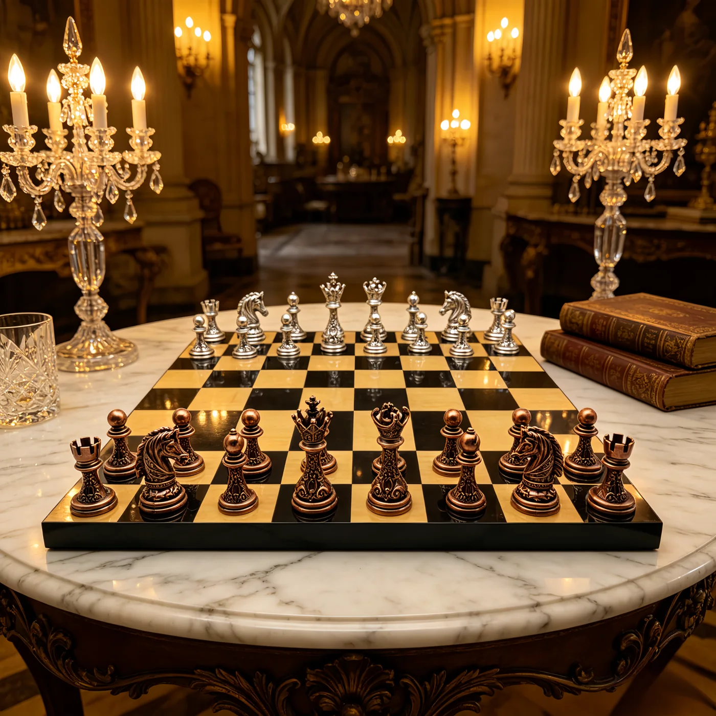 Luxury chess set in an elegant interior
